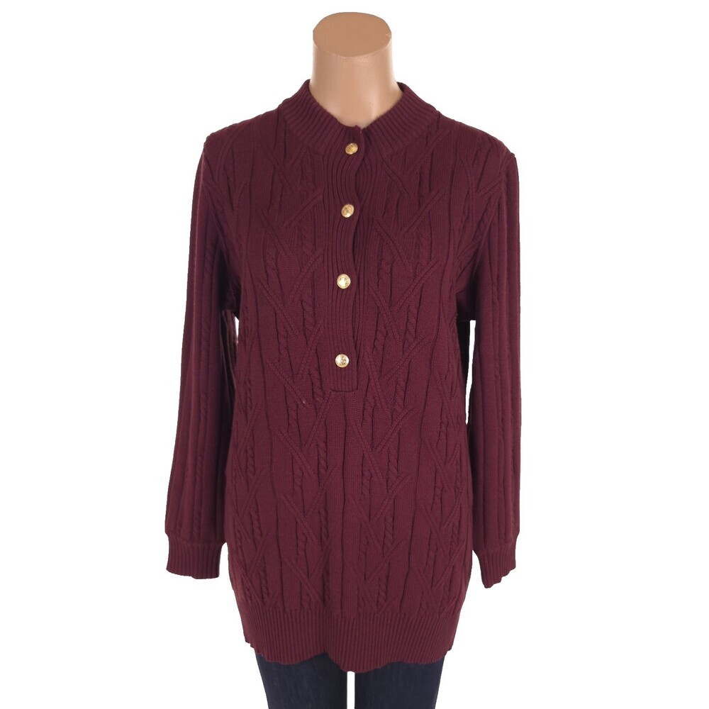 Vintage 80s/90s Celine Paris 1/2 Crest Button Sweater Size 42 M Burgundy